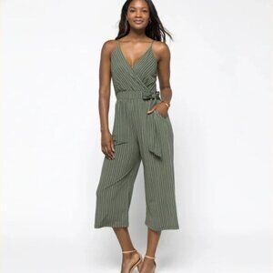 Kaileigh Rica Knit Crop Jumpsuit Size XXL Green and white Striped